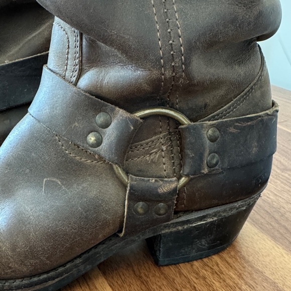 Frye Harness 12R Boots - women’s Brown Leather Mid-Calf Roper Boots - Picture 7 of 15